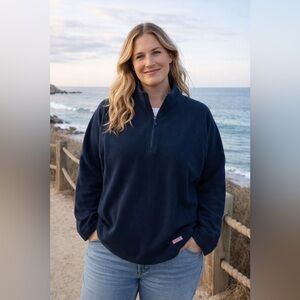 Vineyard Vines Women’s Shep Fleece Quarter Zip Navy Blue XL